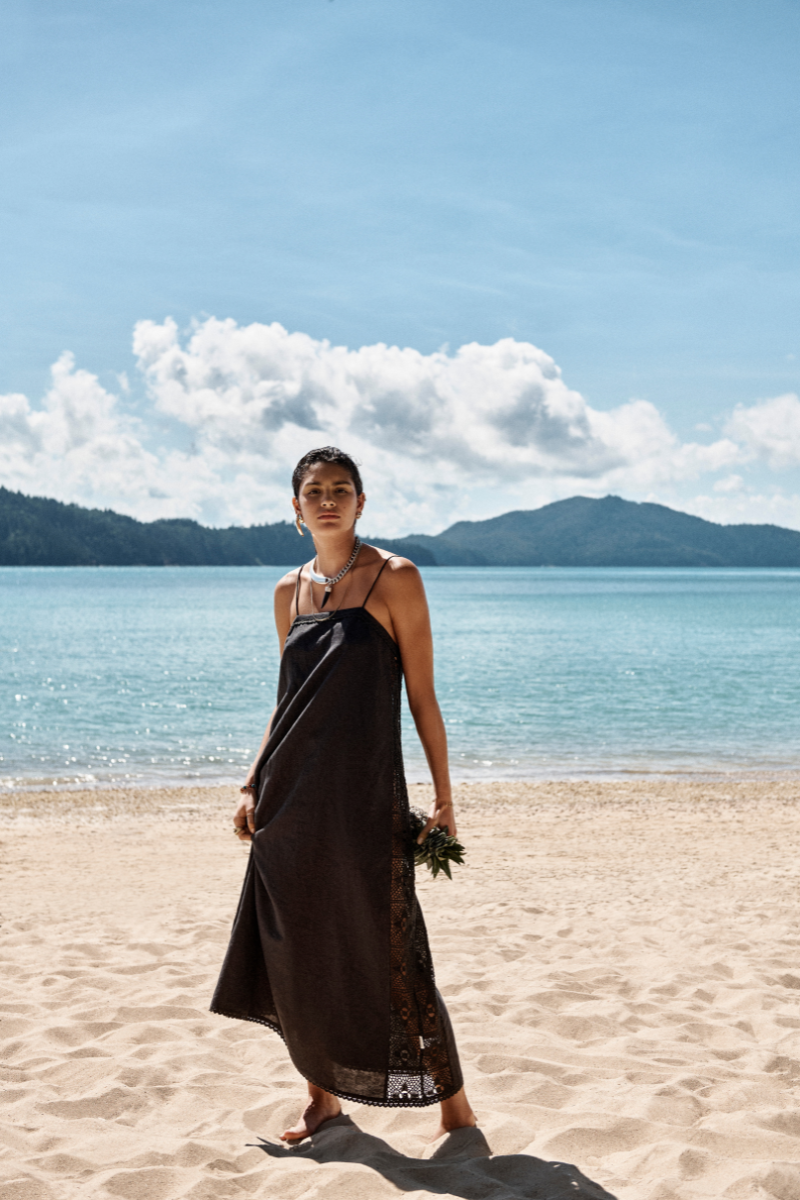 Shore Linen Panelled Bandeau Lace Maxi Dress / Sea Level
