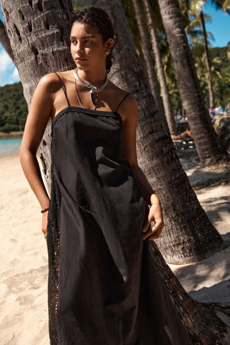 Shore Linen Panelled Bandeau Lace Maxi Dress / Sea Level